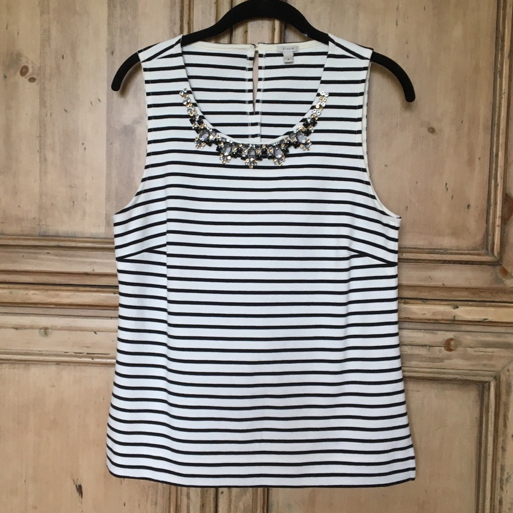 J. Crew b&w striped tank w/jeweled collar size S